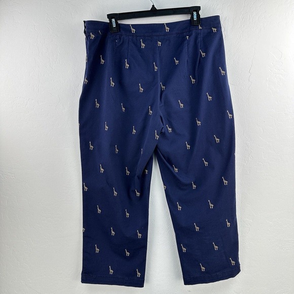 Coldwater Creek Capri‎ Pants Womens 12 Embroidered Giraffe Navy Blue Side Zip - Picture 4 of 7